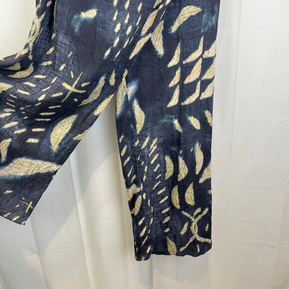 SOFT SURROUNDINGS  Size 12 Printed Wide Leg Wrap Crop Pants Rayon Linen Blue Tan - Picture 6 of 9